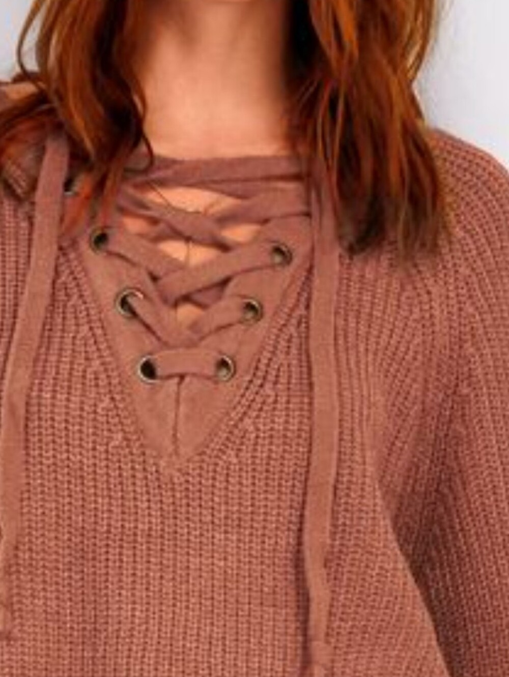 Just U‎ in Women's dark pink knit sweater lace up S